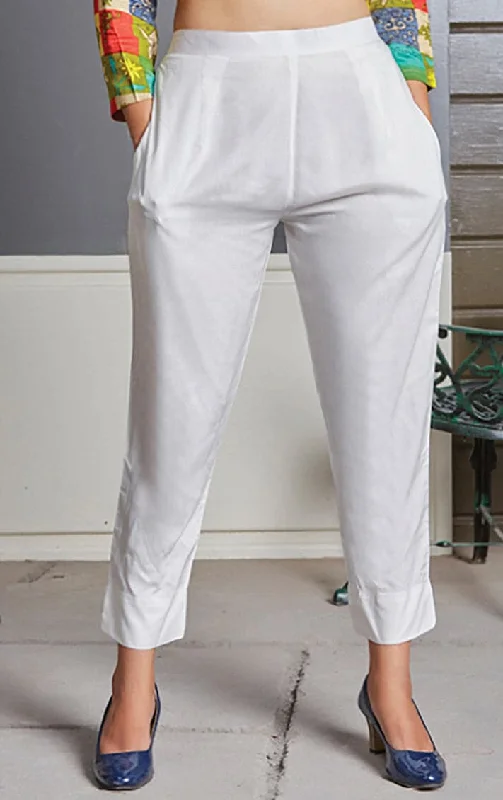 White Rayon Pants Relaxed Linen Pants