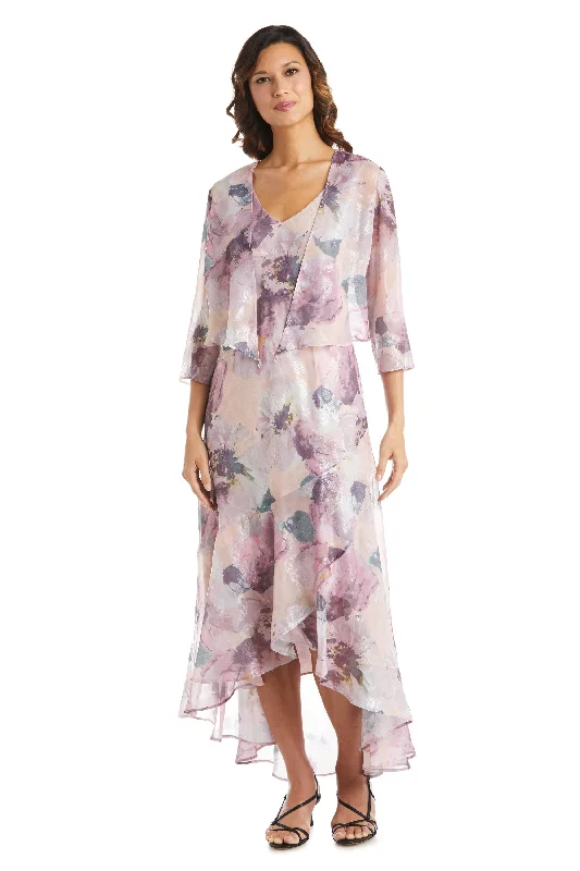 Petite Chiffon Two-Piece Jacket Dress Set Notch Collar Peter Pan Collar Cowl Neck