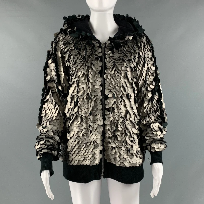 KARL LAGERFELD Size M Silver Black Polyester Cotton Hoodie Jacket Mesh Jacket Canvas Jacket Denim Jacket