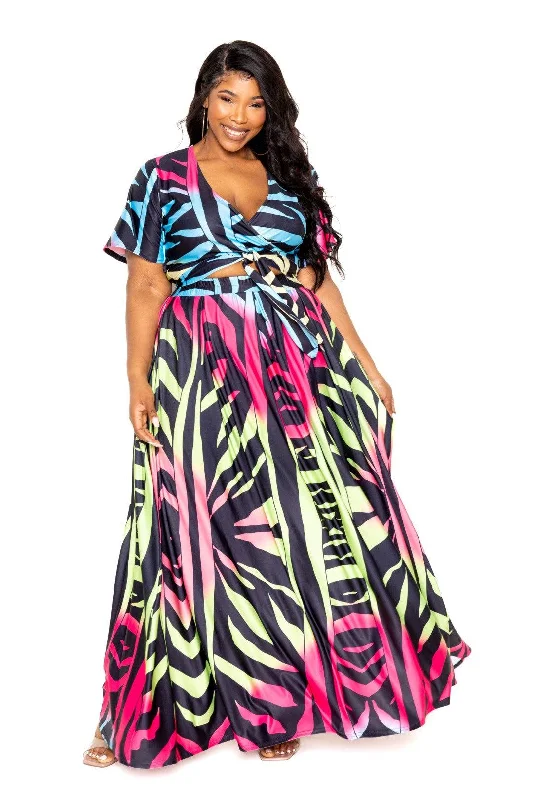 Ombre Plus Size Animal Maxi Skirt & Top Set corduroy skirt durable