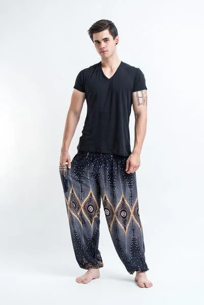 Unisex Diamond Peacock Harem Pants in Black High-Waist Jogger Pants