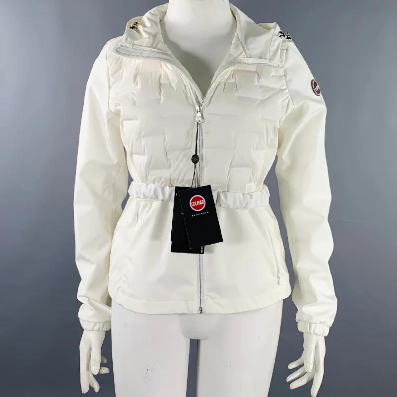 COLMAR Size 12 White Polyester Blend Padded Hooded Jacket Wool Jacket Cashmere Jacket Tweed Jacket COLMAR Size 12 White Polyester Blend Padded Hooded Jacket Wool Jacket Cashmere Jacket Tweed Jacket