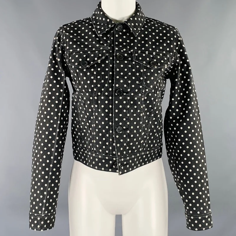 COMME des GARCONS Size M Black White Polyester Polka Dot Jacket Print Jacket Jacquard Jacket Patchwork Jacket