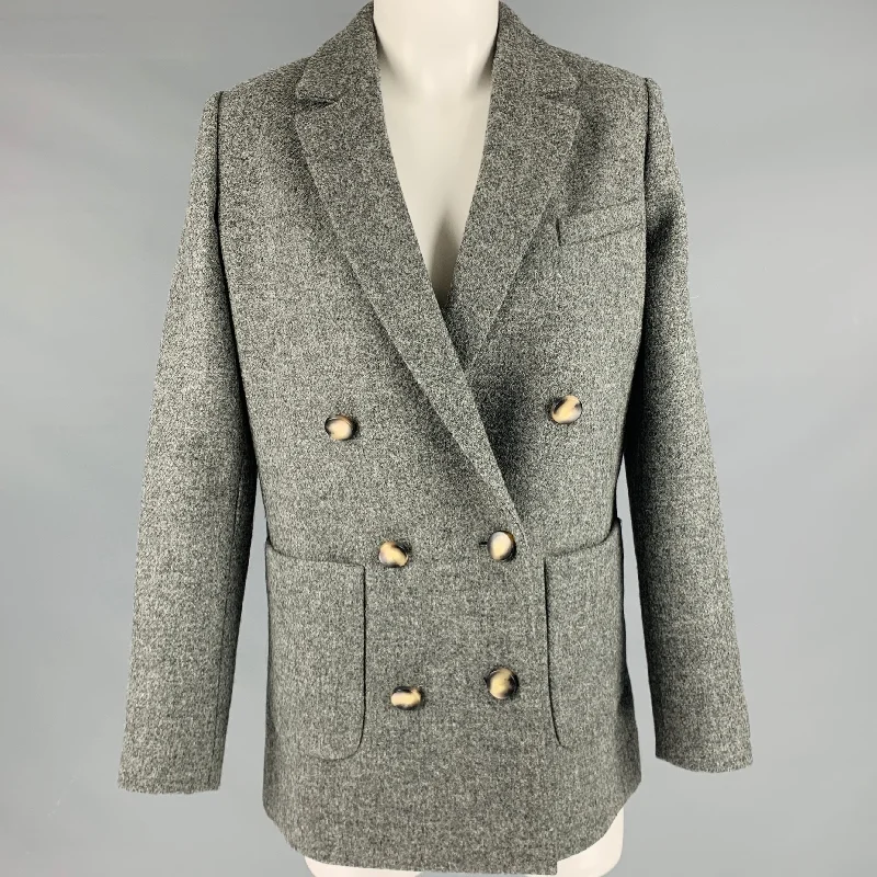 SEZANE Size 2 Grey Virgin Wool Double Breasted Jacket Hooded Jacket Caped Jacket Shawl Collar Jacket
