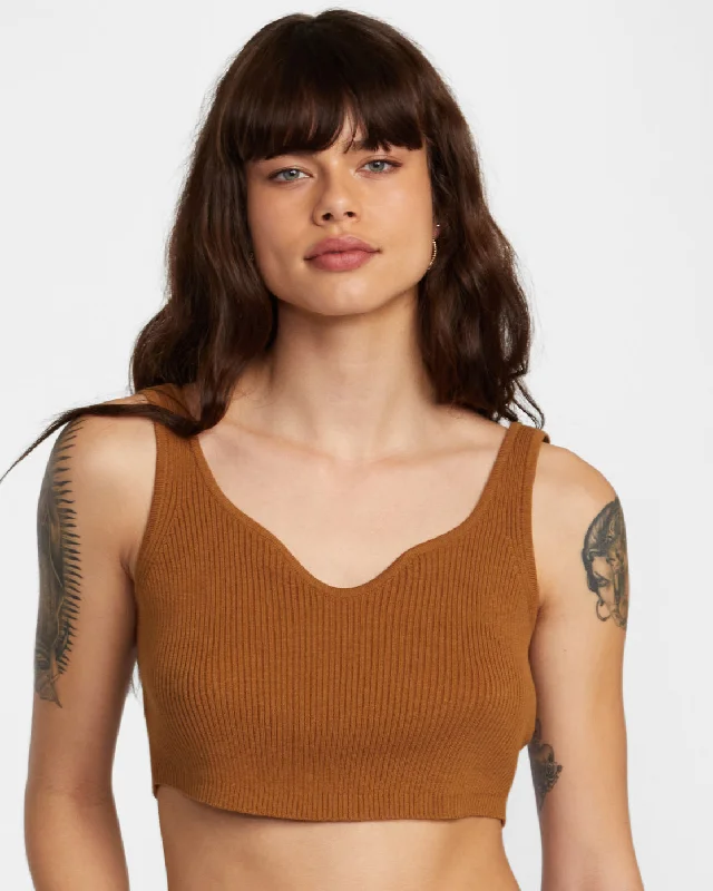 Roundabout Sweater Tank V-Neck Sweater - Workwear Brown Ribbed Striped Patterned
