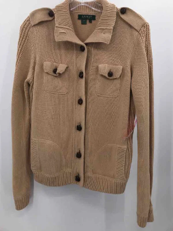 Pre-Owned Lauren Tan Size Medium Sweater Real Fur Shearling Chenille