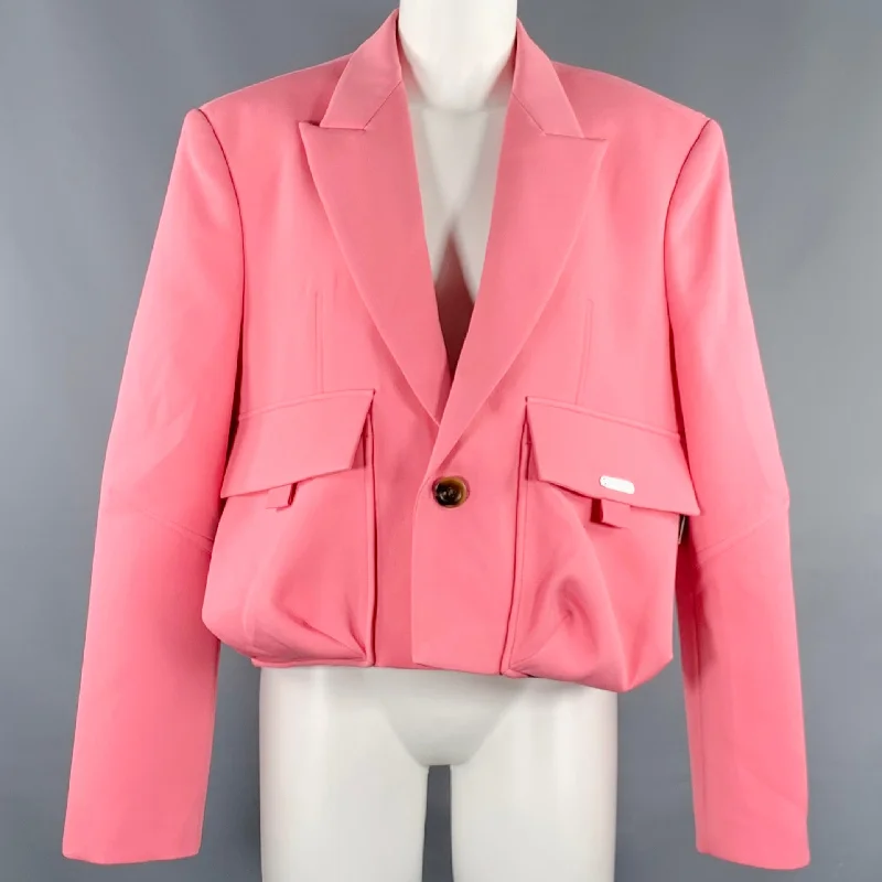 PRIVATE POLICY Size L Pink Polyester Cropped Cargo Jacket Blazer Notch Collar Peter Pan Collar Cowl Neck PRIVATE POLICY Size L Pink Polyester Cropped Cargo Jacket Blazer Notch Collar Peter Pan Collar Cowl Neck