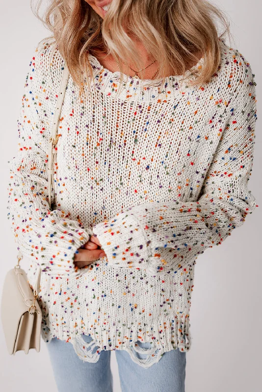 Confetti Distressed Knit Sweater Zippered Front Buttoned Front Snap Front