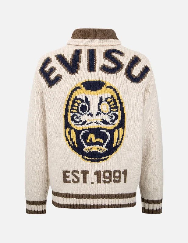 Daruma Intarsia-Knit Zip-up Sweater Sweater Knitwear Pullover