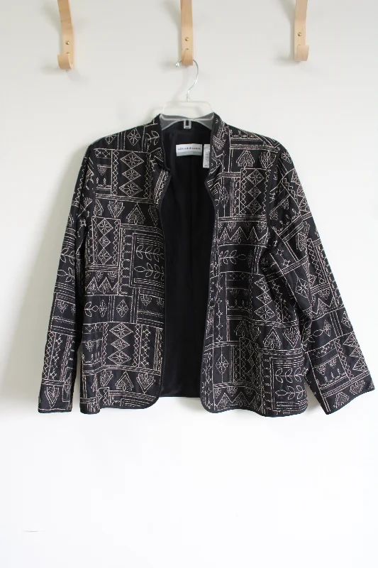 Alfred Dunner Black Embroidered Light Jacket | 14 Petite Faux Fur Jacket Real Fur Jacket Shearling Jacket
