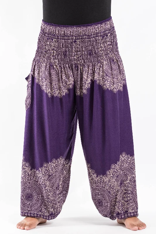 Plus Size Unisex Floral Mandalas Harem Pants in Purple Formal Slim Pants