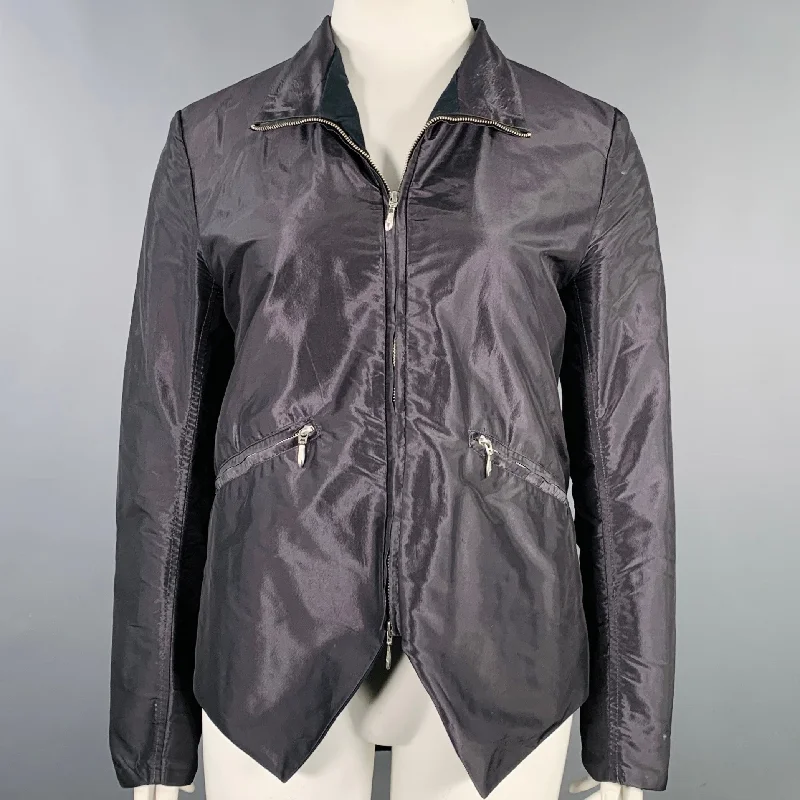 PAUL HARNDEN Size L Grey Charcoal Slate Silk Zip Up Jacket Elasticated Jacket Padded Jacket Insulated Jacket