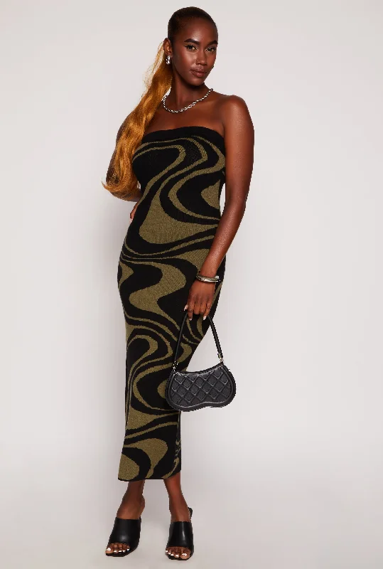 Swirl Print Tube Sweater Dress Nylon Fabric Polyester Fabric Spandex Fabric