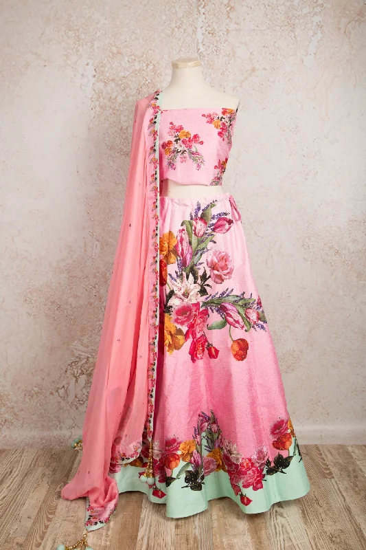 Printed choli & skirt R8_1416 linen skirt natural