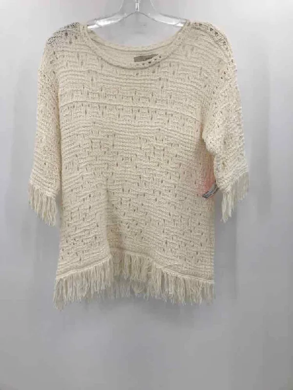Pre-Owned Loft Ivory Size Small Sweater Embroidered Appliqued Beaded