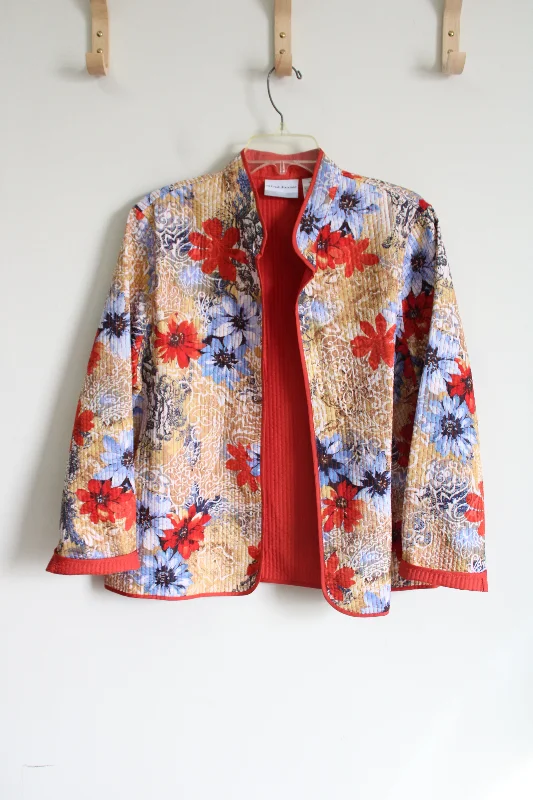 Alfred Dunner Floral Light Jacket | 16 Petite Welt Pockets Slit Pockets Flap Pockets
