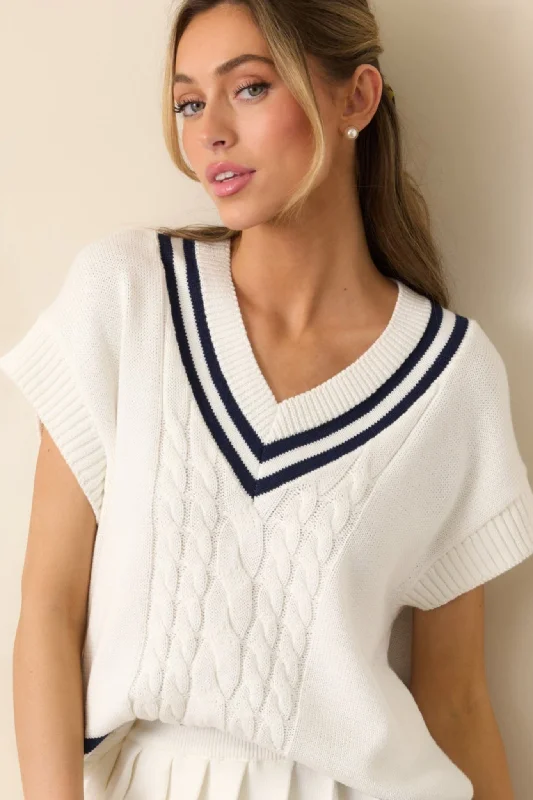 Putting In The Work Oversized White Sweater Vest Boat Neck Shawl Collar Notched Collar