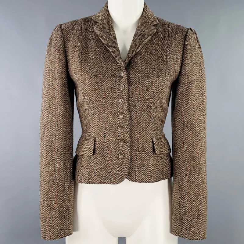 RALPH LAUREN Size 4 Tan Multi Color Wool Herringbone Jacket Blazer Jersey Jacket Tulle Jacket Batik Jacket