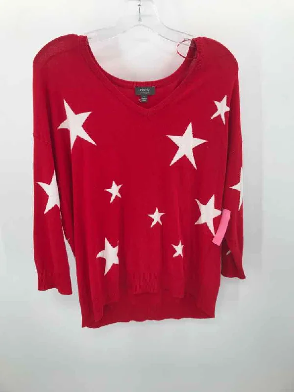 Pre-Owned Ninety Red Size Medium Sweater Striped Floral Plaid