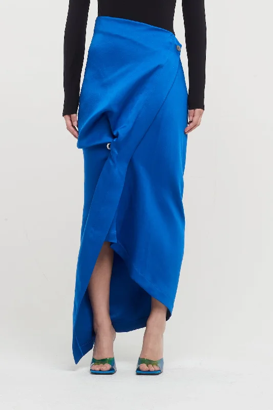 Issey Miyake Enveloping Skirt in Blue belted skirt waist