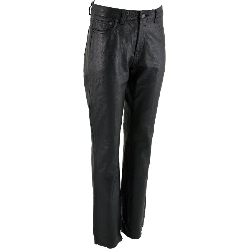 Milwaukee Leather LKM5719 Women's Black Premium Buffalo Leather Motorcycle Rider Casual Fashion Pants Classic Straight Pants