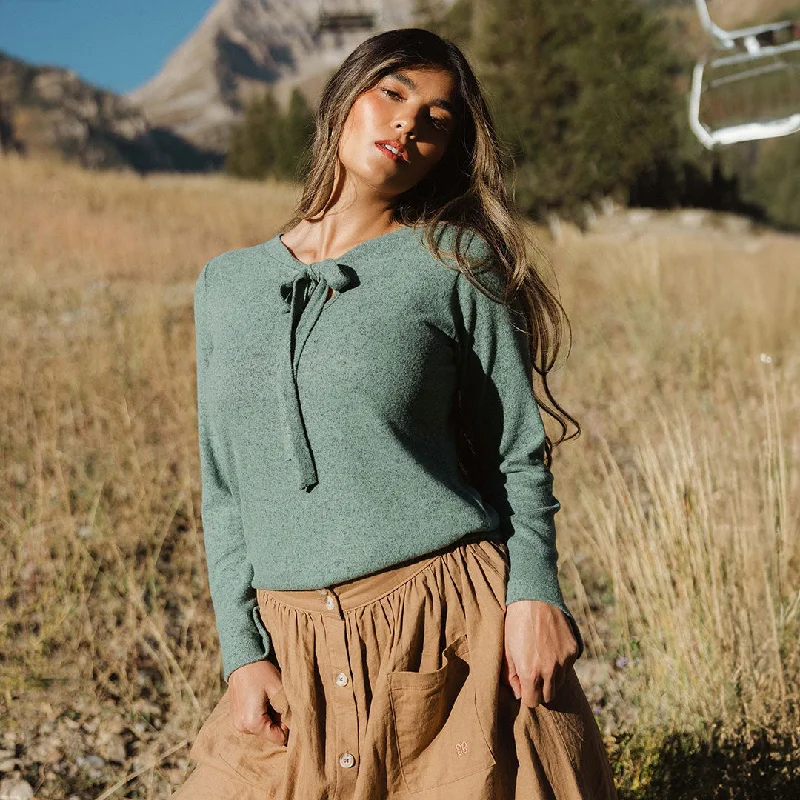 Bow Tie Sweater, Dusk Green Hooded Sweater Collared Sweater Shawl Collar