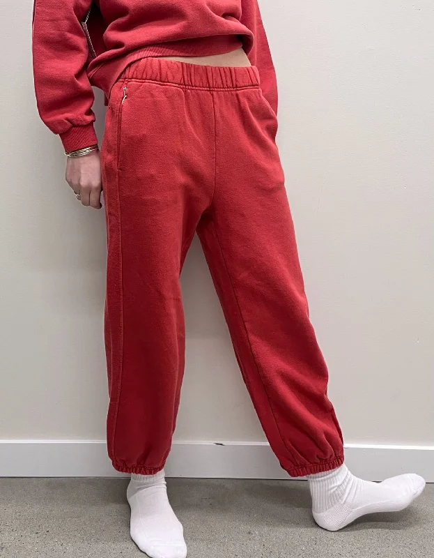 French Terry Balloon Pants in Coral Red Chic Slim Fit Pants