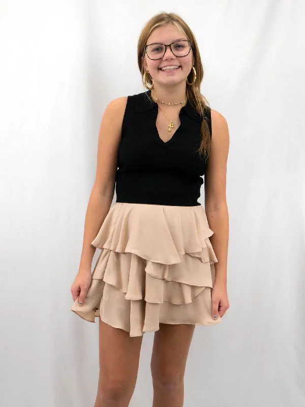 Nude Ruffle Layered Skirt velvet skirt plush