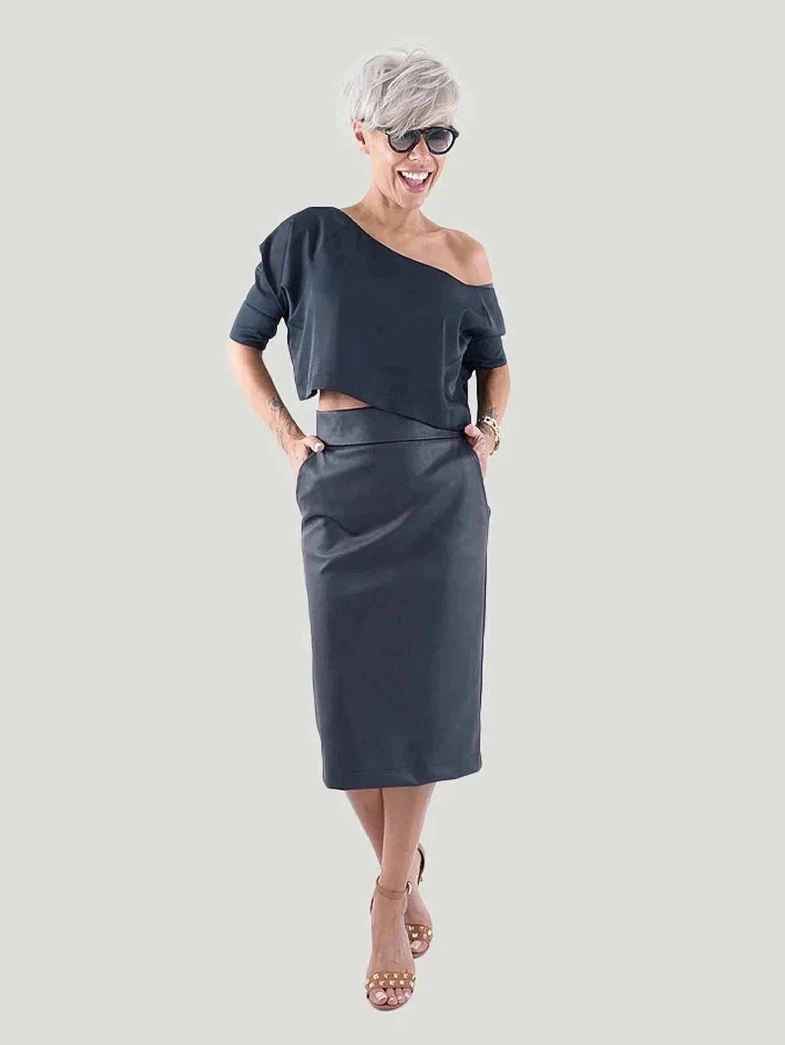 Locker Room Plus Size Black Leatherette Midi Skirt denim skirt fashionable