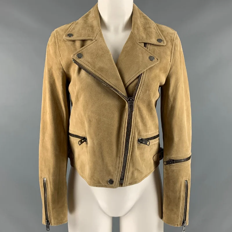 COACH Size 2 Tan Suede Lamb Skin Biker Jacket Mesh Jacket Canvas Jacket Denim Jacket