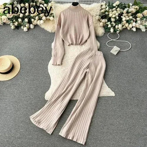 Women Turtleneck Flayer Pants Sweater Set Boxy Sweater Fitted Sweater A-Line