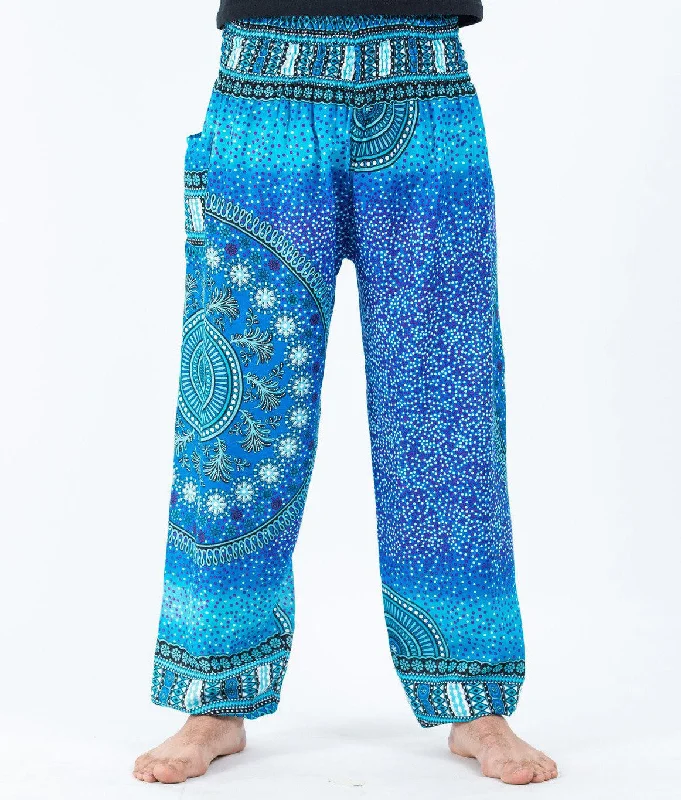 Unisex Tribal Chakras Harem Pants in Blue Soft Stretch Pants