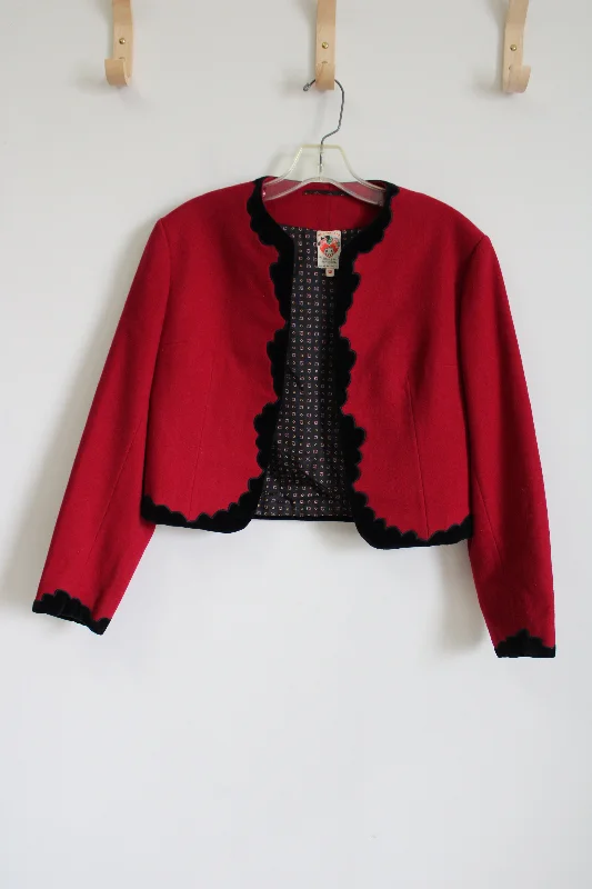 Vintage Original-Lanz Salzburg-Wien Innsbruick Red Wool Jacket | 38 Snapped Jacket Toggled Jacket Drawstring Jacket