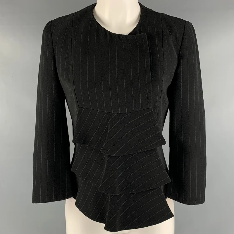 GIORGIO ARMANI Size 2 Black Pinstripe 3/4 Sleeves Jacket Blazer Fleece Jacket Down Jacket Parka