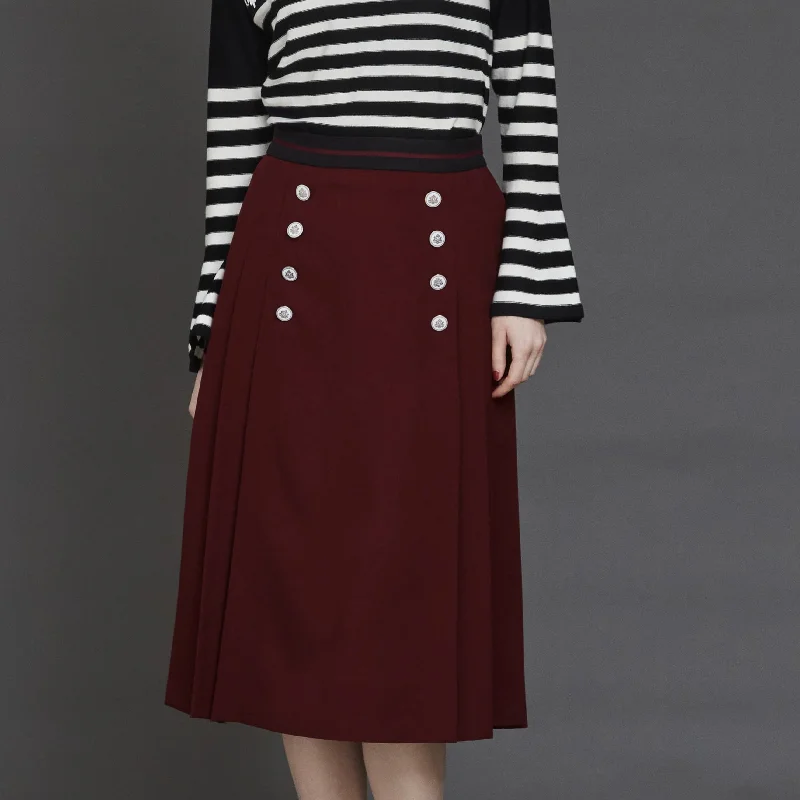DiDi Guranjie Pluched twill tucked skirt with buttons (Bordeaux) velvet skirt plush