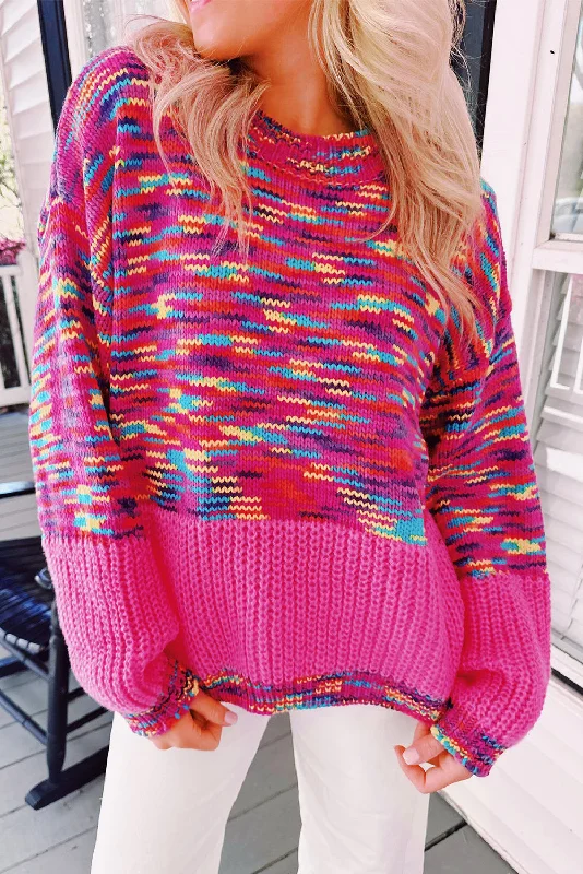 Rainbow Confetti Drop Shoulder Sweater Fleece Sweater Nylon Polyester