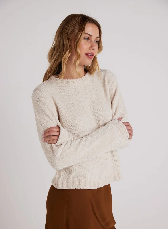 Crew Neck Chenille Sweater- Opal Ivory Hooded Sweater Collared Sweater Shawl Collar