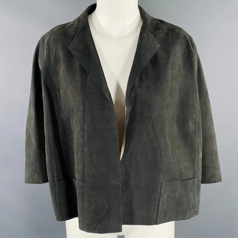 MARNI Size 4 Grey Charcoal Suede Cropped Jacket Tailored Jacket Straight Jacket A-Line Jacket
