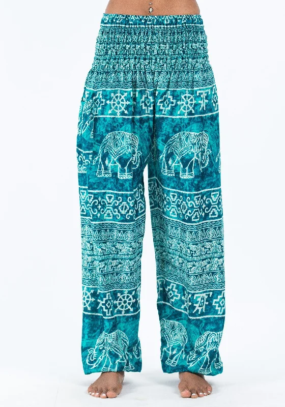 Unisex Marble Elephants Harem Pants in Turquoise Trendy Printed Leggings