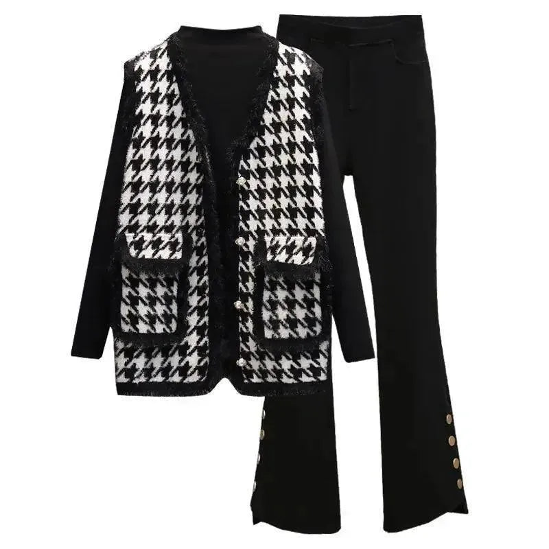 Plaid Women 3 Piece Sweater Set Wool Sweater Cotton Sweater Cashmere Sweater