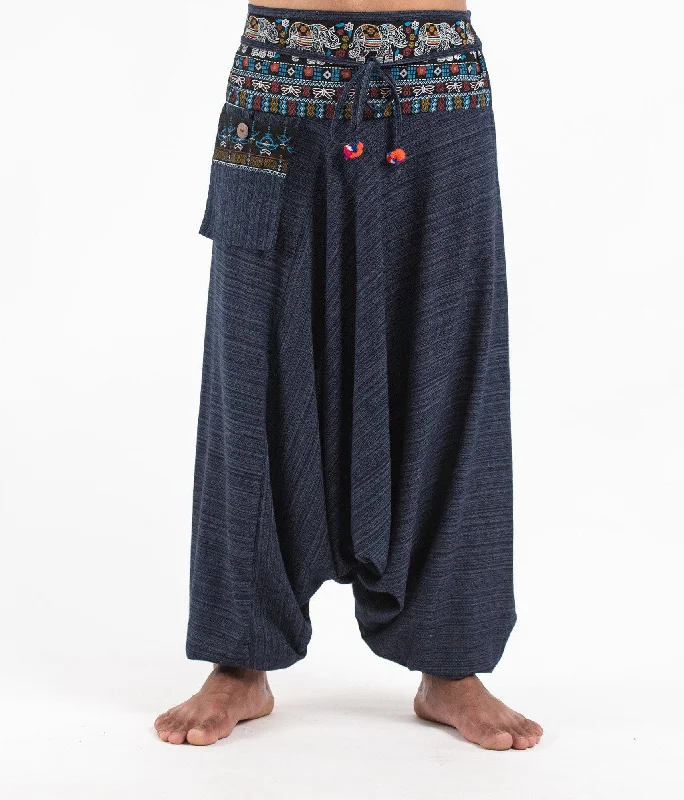 Unisex Pinstripe Harem Pants with Elephant Trim in Navy Slim-Fit Leggings