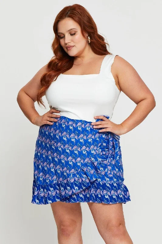 Boho Print Mini Skater Skirt Ruffle Hem vintage skirt charm
