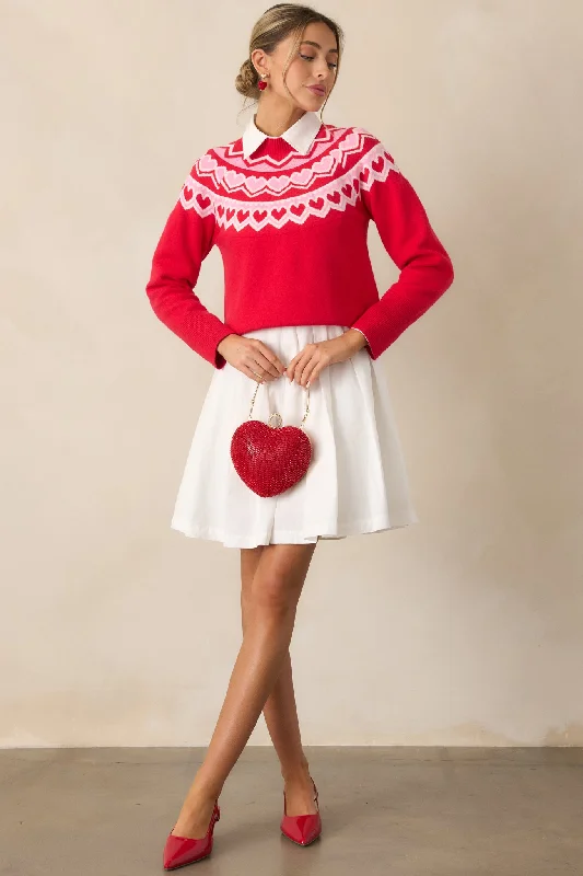 Paper Hearts Red Mock Neck Sweater Elasticated Padded Insulated