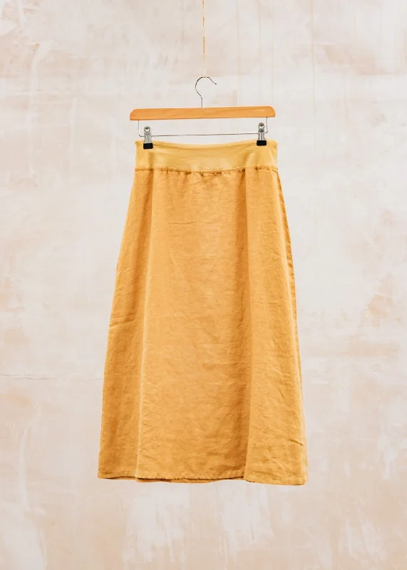 Solid Linen A-Line Midi Skirt in Manuka midi skirt versatile