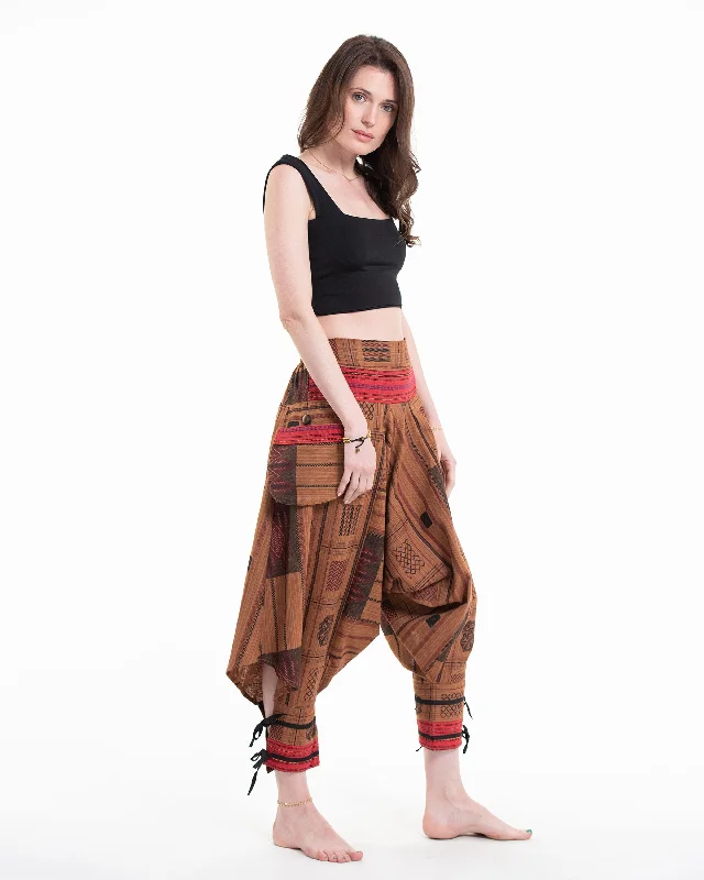 Thai Hill Tribe Fabric Harem Pants with Ankle Straps in Light Brown Formal Linen Trousers Thai Hill Tribe Fabric Harem Pants with Ankle Straps in Light Brown Formal Linen Trousers