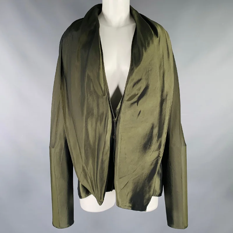HAIDER ACKERMANN Size 8 Olive Green Rayon Jacket Embroidered Jacket Appliqued Jacket Beaded Jacket