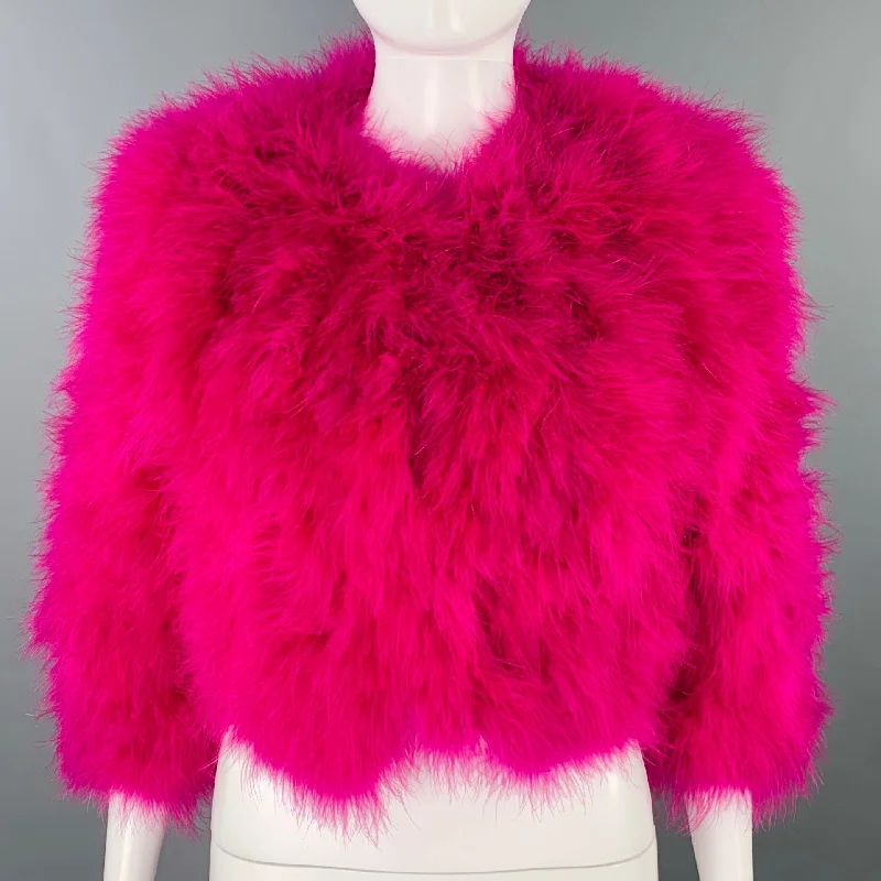 REISS Size S Purple Feathers Hook Eye Closure Jacket Welt Pockets Slit Pockets Flap Pockets