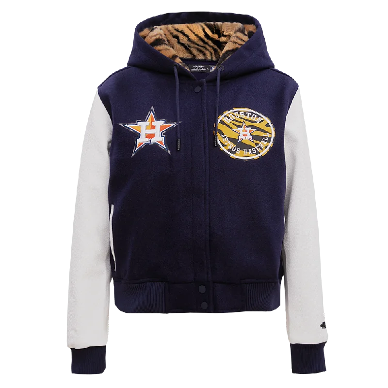 SUDADERA MLB HOUSTON ASTROS ANIMAL PRINT FUR HOOD WOOL VARSITY JACKET PARA MUJER Faux Fur Jacket Real Fur Jacket Shearling Jacket