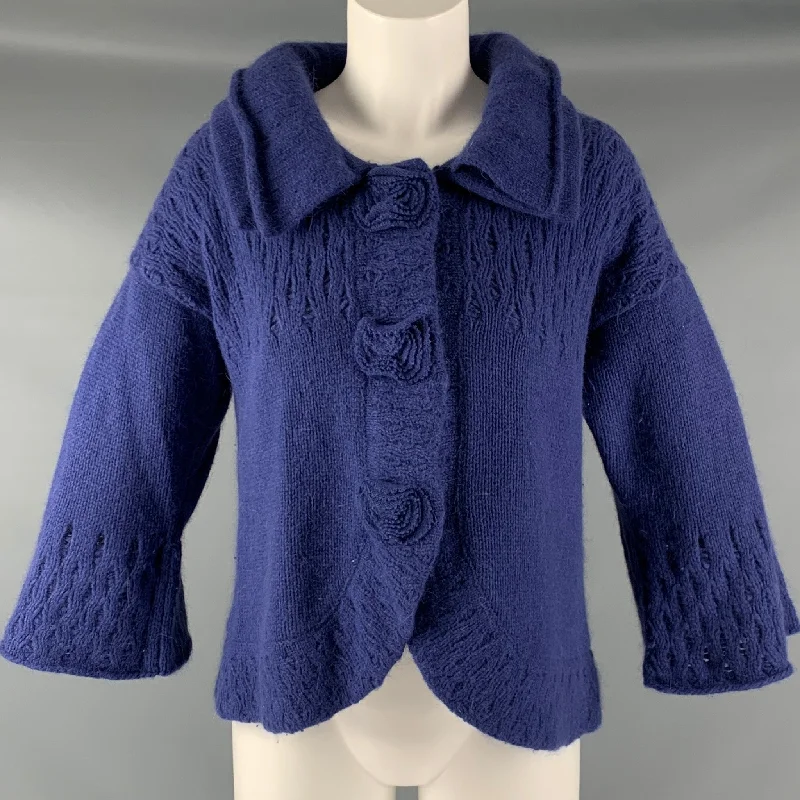 MARC JACOBS Size S Blue Lambswool Angora Textured Jacket Plaid Jacket Tartan Jacket Houndstooth Jacket