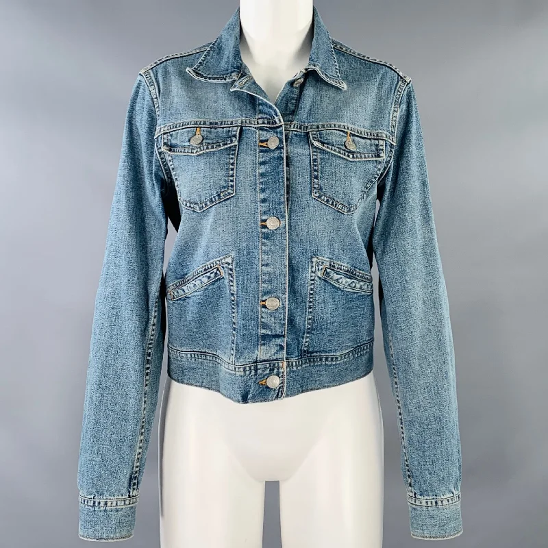 RALPH LAUREN Size M Blue Cotton Blend Denim Jacket Bomber Jacket Anorak Windbreaker